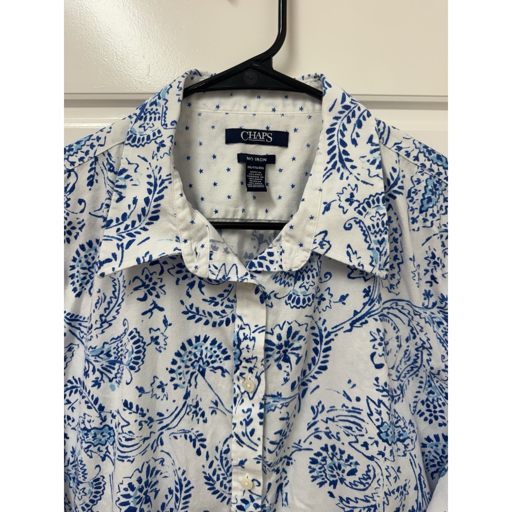 XXL 2X Chaps Women's Cotton Button Front Blouse Top No Iron Nice A11